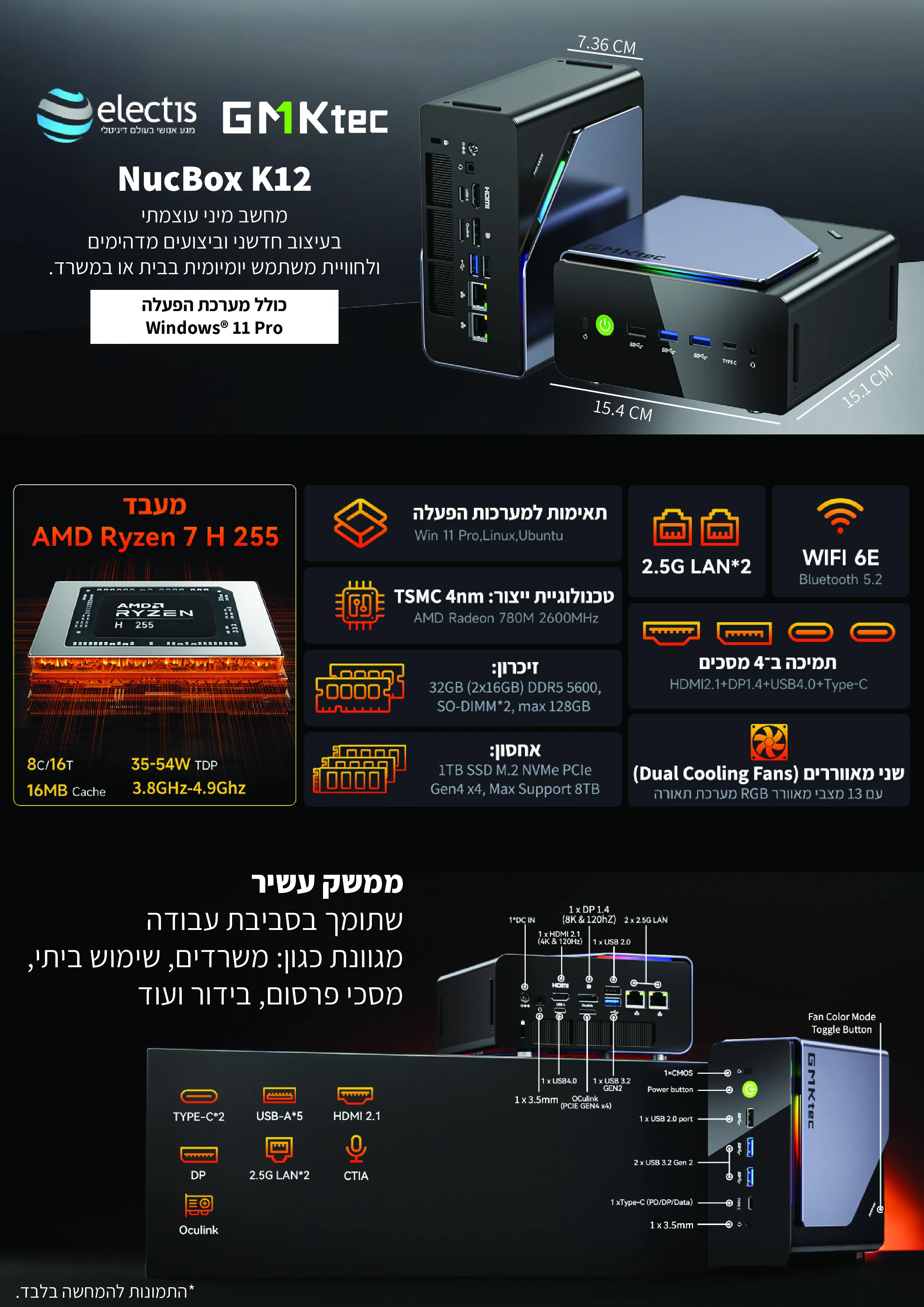 מחשב מיני AMD NucBox K12&nbsp;מבית&nbsp;GMKtec
